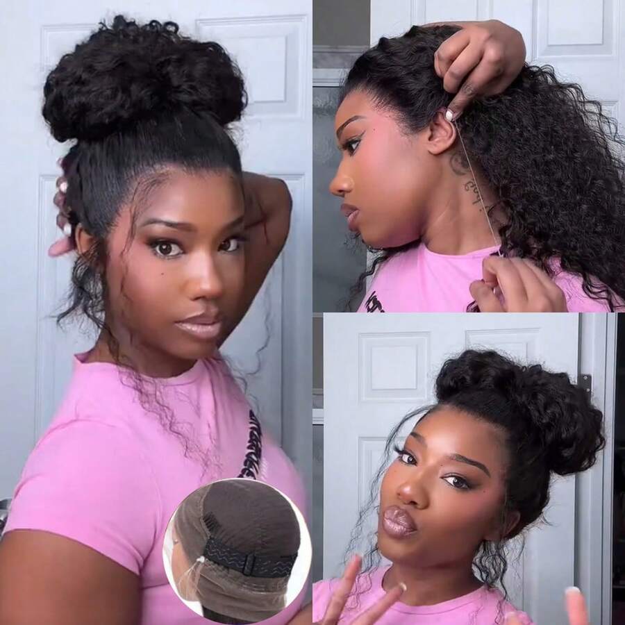 ZHENDEFA 360度全蕾丝前置隐形卷发假发，200%密度预剪卷发真人发假发，360度全蕾丝设计，无需胶水，女士适用