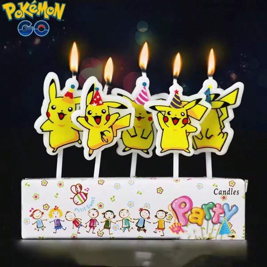 5pcs Pokemon Pikachu Candles, Children's Birthday Cake Decorations, Cartoon Character Supplies, Party Accessories, Christmas Gifts - Multicolor - View 1