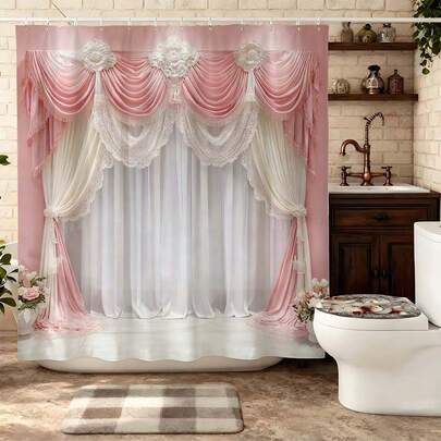 1 ชิ้น ม่านอาบน้ำลูกไม้สีชมพูและขาวพร้อมตะขอ, ม่านอาบน้ำสำหรับงานแต่งงานสุดโรแมนติก, ม่านอาบน้ำลายดอกไม้วิกตอเรียสำหรับตกแต่งห้องน้ำหรูหรา, อุปกรณ์ห้องน้ำผ้าโปร่งและลูกไม้เนื้อนุ่ม, อุปกรณ์ห้องน้ำหรูหราสำหรับห้องน้ำทางการ, ม่านอาบน้ำสุดหรูสำหรับห้องน้ำทันสมัย, ม่านอาบน้ำคุณภาพสูงสำหรับตกแต่งบ้านเหนือกาลเวลา