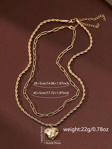 2 Buah Kalung Liontin Berbentuk Hati Berlapis Tembaga, Gesper Kotak-kotak & Hiasan Zirkonia Kubik Mengkilap, Kalung Pria - Yellow Gold - View 5