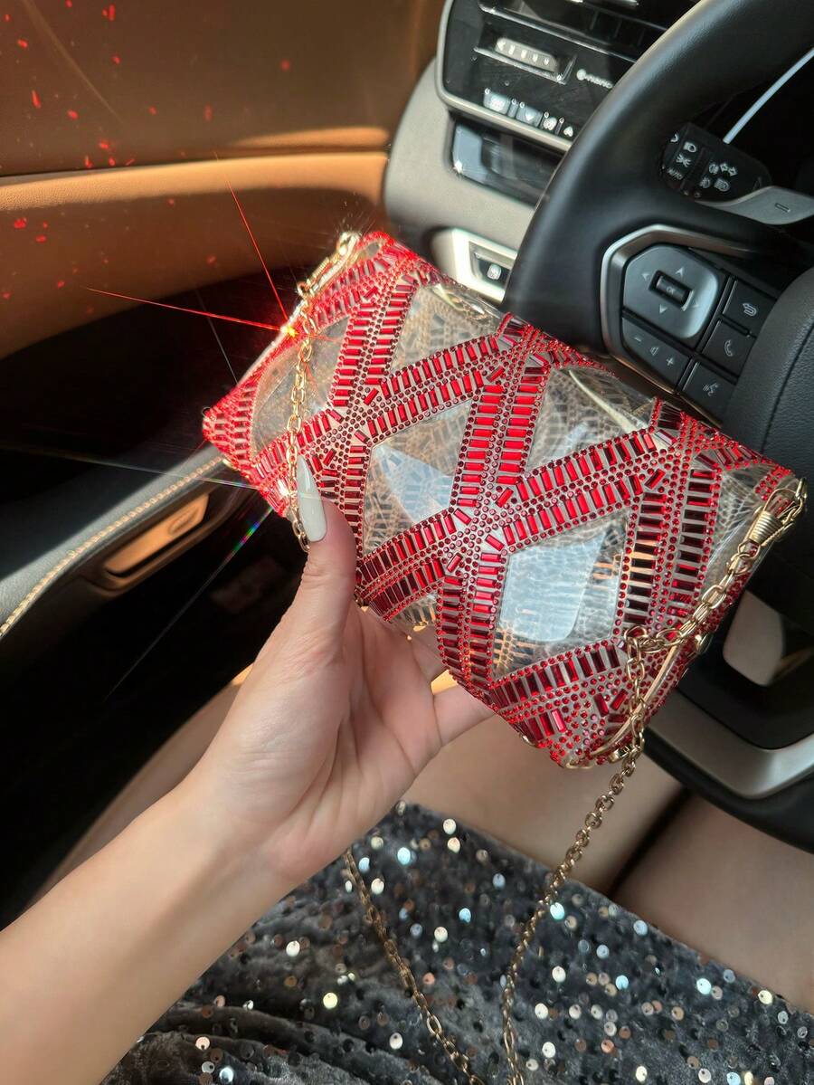 Women's New Sparkling Diamond Transparent Hollow Design Clutch Bag, Suitable For Christmas, Holidays, Weddings, Parties, Formal Events, Best Gift For Women