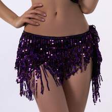 1 chiếc dây thắt lưng đính sequin tua rua cho nữ, thích hợp cho múa bụng, làm từ vải chiffon, phụ kiện sân khấu lấp lánh cho lễ hội hóa trang. - Nhiều màu - Xem 12
