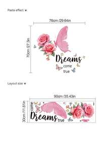 1pc Cute Fairy Butterfly, Butterfly With English Text, Romantic Pink Flower Butterfly, Blue Moon Rabbit Cartoon Wall Sticker, Suitable For Bedroom, Study, Living Room, Dining Room, PVC Self-Adhesive Removable Wall Decal - Multiple Styles - View 8