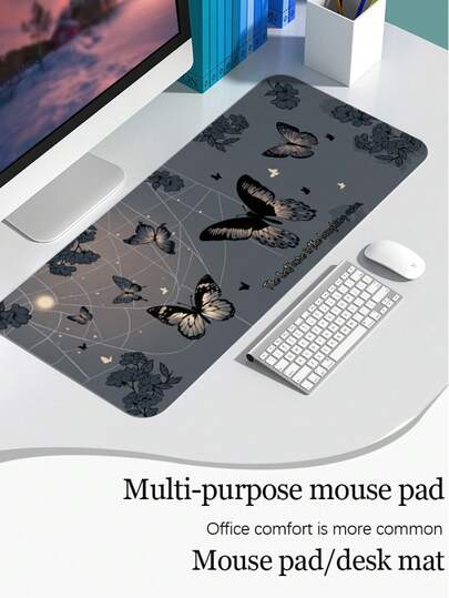 一体式深色蜘蛛网和蝴蝶图案PU皮革鼠标垫，2毫米厚，小型办公桌面垫，适合学生/游戏玩家/笔记本电脑用户，防水防滑，必备办公配件。