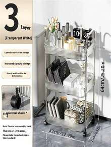 Carrito multifuncional de 4/3/2 niveles con cesta de almacenamiento de plástico, estantería de almacenamiento duradera, adecuada para oficina, cocina, baño, dormitorio, estantería de almacenamiento con ruedas, estantería vertical, carrito de almacenamiento con ruedas, almacenamiento de baño, almacenamiento de cocina, estantería de soporte, estantería móvil, escritorio del hogar y la oficina, estantería de almacenamiento - transparente - Ver 14