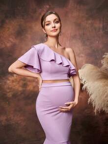 Faeriesty Đầm bầu thanh lịch với phần thân trên ngắn xếp nếp và phần đuôi cá ôm sát, lý tưởng cho chụp ảnh bầu, buổi chụp hình kỷ niệm thai kỳ lãng mạn, lễ kỷ niệm ngày cưới, tiệc vườn và bữa tối gia đình mùa xuân. - Màu Lilac Tím - Xem 7