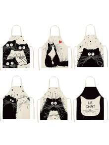 亚麻无袖围裙，挂脖式，防污耐用厨房罩衫 - A - 查看 2