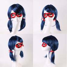 Ladybug Girl Blue Double Ponytail Anime Cosplay Wig Headdress Chemical Fiber Synthetic Dress Up Headgear Suitable For Girls Halloween Theme Party - Multicolor - View 6