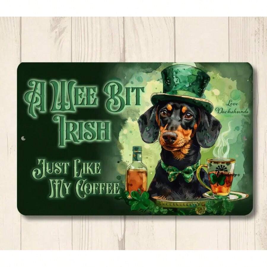 Dachshund Irish Coffee Sign, Funny Metal Wall Art, Coffee Bar Weiner Wiener Dog Decor, Wee Bit Irish, St. Patrick's Day, Doxie Mom Gift - a - 查看 1