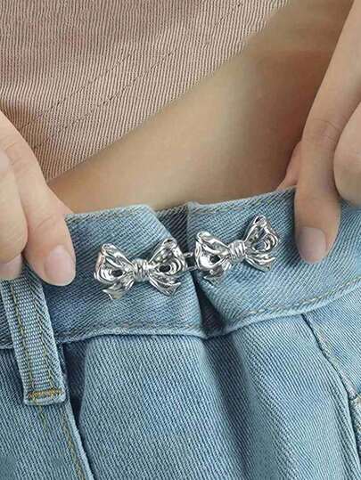 Waist Tightener Adjustable Belt Buckle For Jeans No Need To Sewing Bow Button Adjuster For Pants And Skirts, Women Brooch Set Tightening Waist Brooch Free Pin Jeans Adjustable Waist Clip Pin Clothing Accessories For Dresses And Pants