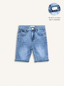 Boys' Summer Distressed Cat Whisker Washed Denim Shorts With Text Embroidery - Light Wash - View 15