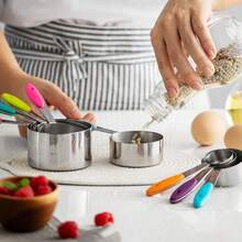 8/9/17pcs Set, Measuring Cup And Spoon Set, Stainless Steel Measuring Cups And Magnetic Measuring Spoons Set, Double-Sided Magnetic Measuring Spoons Set, Graduated Measuring Cup And Spoon Gap Set, 8pcs Stainless Steel Measuring Cups, 9pcs Magnetic Measuring Spoons, For Dry Powder And Liquid Ingredient Measuring Tools, Kitchen Small Tools, Kitchenware, Kitchen Accessories, Household Kitchen Items - Multicolor - View 3