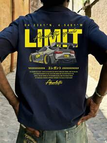 Men's Summer Fashion Minimalist Racing Element Print Round Neck Short Sleeve T-Shirt | Basic Style Street Casual Versatile Top - Navy Blue - View 2