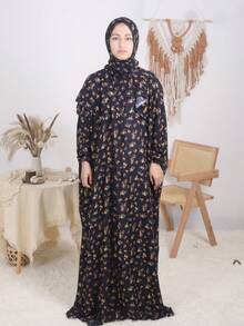 1件女士印花宽松舒适长袍，优雅祈祷头巾，迪拜时尚服饰，适合户外节日，四季皆宜，女士头巾春假白色 - 碎花 - 查看 11