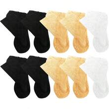 1/5/10双装女士蕾丝船袜，薄款隐形低帮透明镂空防滑袜，春夏款 - 彩色 - 查看 15