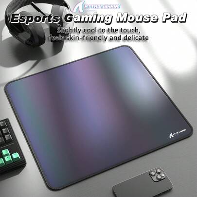 ATTACK SHARK Tấm lót chuột chơi game CM03 ESports, tấm lót chuột lớn mịn màng với lớp màng óng ánh cầu vồng, chống thấm nước, đế cao su chống trượt, viền khâu bằng vải dệt kim siêu nhỏ, kích thước 450x400x4mm.