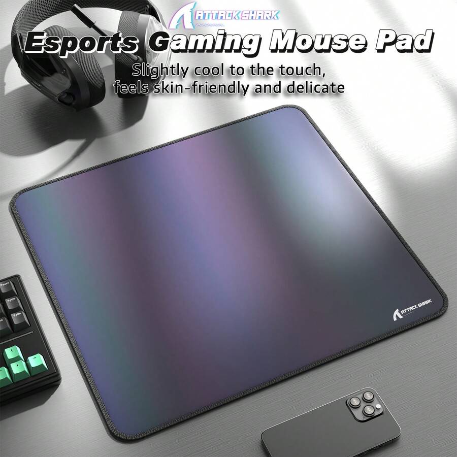 ATTACK SHARK CM03 电竞游戏鼠标垫，大号光滑彩虹幻彩薄膜鼠标垫，防水，防滑橡胶底座，微针织包边，450x400x4毫米 - 彩色 - 查看 1