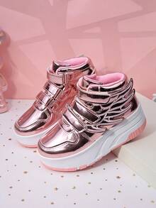 Kids Roller Skate Shoes With 4 Wheels, Detachable Wheels, Roller Skating Shoes, Fashion Casual Shoes With Hook And Loop, For Boys And Girls, Children And Students - Pink - View 4