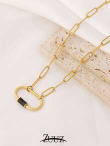 1 pezzo Collana alla moda in acciaio inossidabile con fibbia ellittica colorata per gioielli da donna, collana a catena con fermaglio a geometria per decorazione quotidiana, regalo per la migliore amica - collana - Visualizzare 8