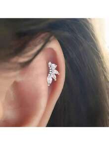 1pc/3pcs Lotus Shaped Ear Cartilage Stud, Fashion Zirconia Ear Cuff Spiral, Women Soft Cartilage Earrings - Banana Shape - View 2