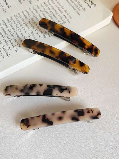 复古玳瑁纹长方形发夹 - 豹纹法式发夹，强力防滑发夹，适合细软和粗硬发质，优雅中性色，日常佩戴和送礼皆宜。