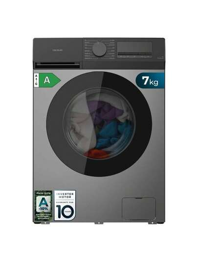 Cecotec Pralka Bolero DressCode 7500 Inverter Steel A, pojemność 7 kg, stal, 1400 obr./min, silnik Inverter Plus, 16 programów, klasa energetyczna A-10%, 16 programów, silnik Inverter Plus, SteamMax, czyszczenie bębna, ochrona przed alergenami, bęben Pearl, opóźniony start, funkcja Stop&Go, wyświetlacz LED i chromowane wykończenia oraz blokada KidLock, 16 programów i funkcje SteamMax, ochrona przed alergenami i czyszczenie bębna, program Silence i blokada KidLock, wyświetlacz LED i opóźniony start do pielęgnacji ubrań, prędkość wirowania 1200 obr./min, idealna do nowoczesnych domów