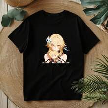 Cute Anime Girl Graphic T Shirt Unisex, Sweet Soft Illustration Tee, Daily Streetwear Pick For Anime Fans Who Love Cute Characters - 黑色 - 查看 9