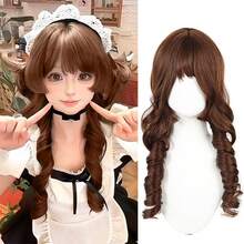 洛丽塔长卷发假发水母头假发合成纤维假发（棕色） - 深棕色 - 查看 2