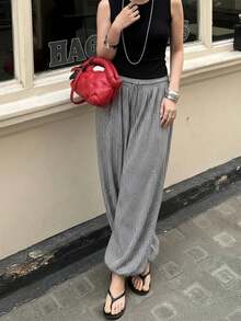 1pc Women's Casual Street Style Balloon Pants, Drawstring Harem Pants, Street Casual, College, Casual Gathering Fashion Item, Plaid Balloon Pants, Harem Pants, College, Holiday, Daily, Travel, Airport, Spring/Autumn - Grey - View 3