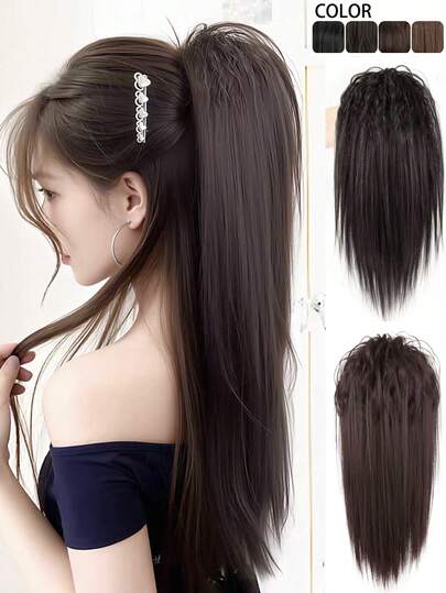 Tóc giả đuôi ngựa màu trơn, tóc giả đuôi ngựa kiểu Latin xoăn nửa buộc thác nước, tóc giả tết cao bồng bềnh tự nhiên, phụ kiện tóc mùa hè, kẹp tóc đi biển, kẹp tóc du lịch, kẹp tóc thanh lịch.