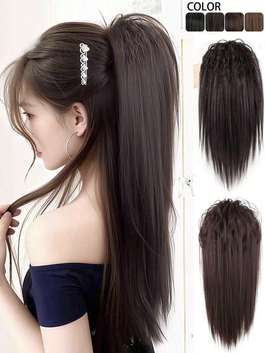 Coleta postiza de unicolor, coleta con cascada rizada latina semi-atada, accesorios para el cabello de verano con clips de garra realistas y esponjosos para vacaciones y viajes - Multicolor - Ver 1