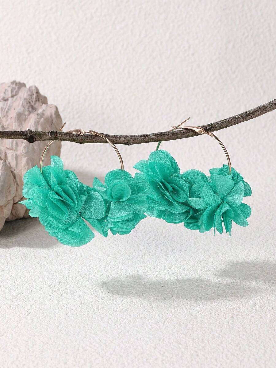 NAIZHU 1 Pair Elegant Circular Floral Design Earrings, Fashion Party Accessory - Cadet Blue - View 1