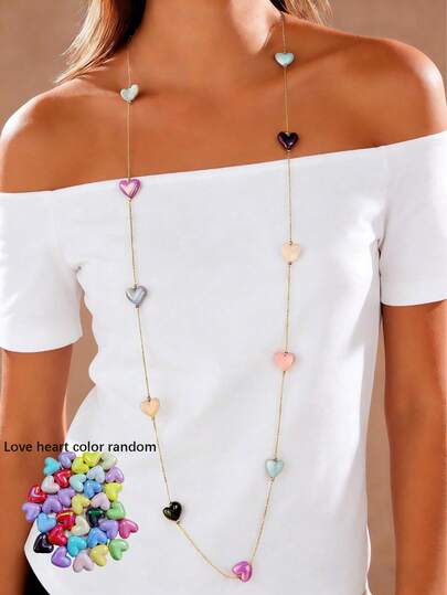 1pc Fashionable Sexy Valentine's Day Colorful Heart Necklace Chain, Retro Style Suitable For Daily Casual, Party, Holiday Events, Valentine's Day Gift For Her (Assorted Colorful Heart Design)