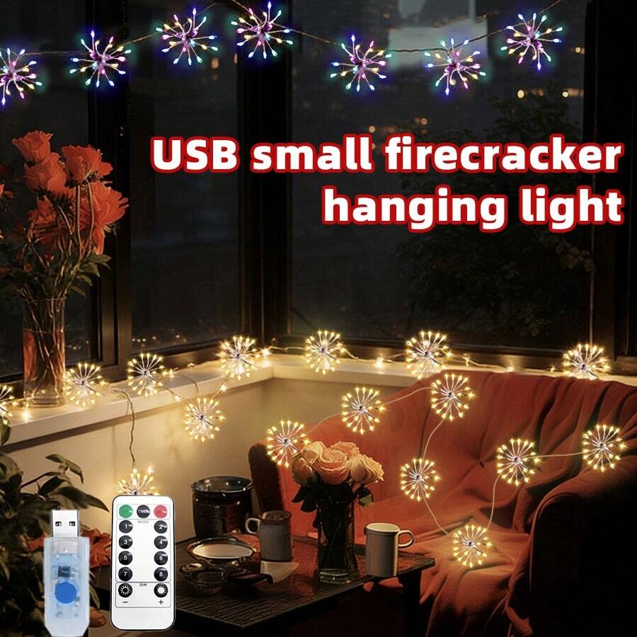 Bộ điều khiển đèn LED dây 8 chế độ chạy bằng USB - 50/100/200 đèn LED, đèn trang trí tiệc cắm USB, thích hợp cho Giáng sinh, Đám cưới, Sinh nhật, Ngày Valentine, Năm mới - Sử dụng trong nhà/Trang trí (Chất liệu nhựa, nút bật/tắt dễ sử dụng, không có công tắc điều chỉnh độ sáng) - Thích hợp cho cây cối, sân vườn, trang trí bàn - Đèn dây chạy bằng USB với 8 chế độ, kèm điều khiển từ xa.