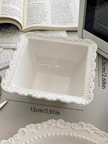 1Pc 6-Inch Totem Relief Plate Square Bowl Tableware Set, Retro Style Dining Plate, Western Style Home Flat Plate, High-End Feeling, Light Luxury Plate,It Is Suitable For Salad, Soup, Lamian Noodles, Noodles, And Various Snacks, Foods Or Main Dishes - Multicolor - View 2