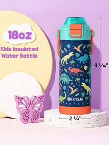 Kids Insulated Water Bottle With Pop-Open Straw - 18oz Kid Cup Travel Tumbler Double Wall Vacuum Leak Proof Water Bottle For Back To School Boys Girls - Dinosaur & Monster Trucks - View 7