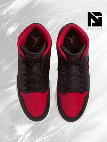 Jordan 1 Mid Bred Twist – Men's Lifestyle Sneakers – Shoes For Man -Vintage-Spring & Summer-Inspired Running Shoes, Shock-Absorbing Comfort, Gym To Streetwear Casual Wear-Easter Gift– DQ8426 067 - Black/Varsity Red/Summit White - 查看 3