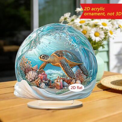 1/2pcsMermaid And Hawksbill Turtle 2D Flat Acrylic Figurine, Ocean-Themed Desktop Plaque, Suitable For Study, Office, Bedroom, Home Decoration, And As A Gift For Spring Parties.