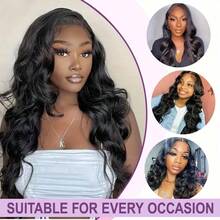 28 Inch 5*5 4*4 Pre Cut Lace Glueless Wig Wear And Go Human Frontal Hair 13*4 Lace Front Black Wig Body Wave Wigs For Women Pre Plucked Ready To Wear Middle Part Pre Plucked With Baby Hair Natural Hairline HD Lace Blended Wig - Natural & Black - View 6