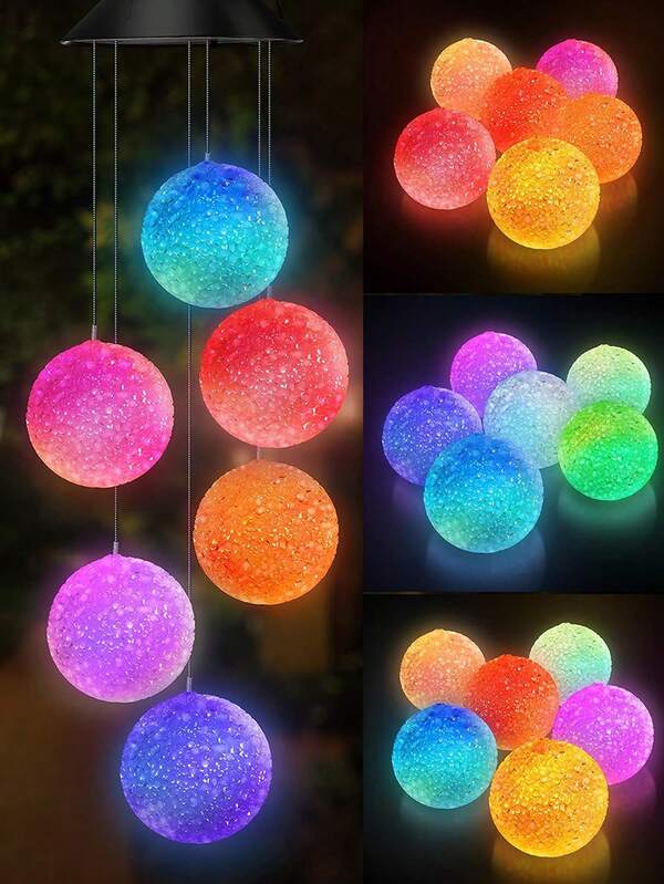 1 pièce Carillon solaire à changement de couleur, lampe de carillon à boule de cristal suspendue, décoration de jardin à LED solaire pour l'extérieur, lumière de carillon colorée à chargement automatique pour patio, cour, pelouse, jardin, porche, balcon & décoration de fête