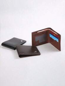 1pc Customized Men's Solid Color Letter Print Short Wallet, PU Leather Bifold Multi-Card Wallet - Multicolor - View 4