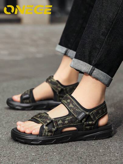 1双男士耐穿运动简约魔术贴沙滩凉鞋，简约夏季驾驶休闲户外防滑舒适鞋