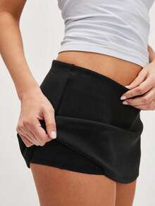 Women Micro Mini Skort Low Waist Short Skirt With Built-In Shorts Y2K Style Mini Skirt - Black - View 3