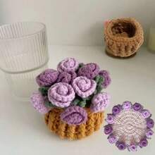2个手工钩编郁金香花束杯垫，郁金香花束杯垫带花篮，隔热垫，桌面装饰，节日礼物，独特创意，适合家居装饰和情人节装饰 - 彩色 - 查看 17