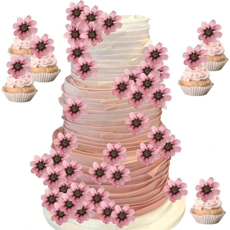 9 Pack Red Rose Artificial Flower Cake Toppers Cake Picks For Wedding Bridal Shower Birthday Anniversary Valentine's Day Party Supplies Wedding Decorations - Design 1 - View 1