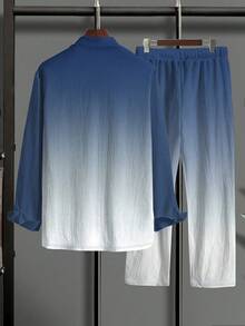 Men'S Fashionable Two-Piece Set In Plus Sizes, Featuring 3D Printing, Machine Washable, Ideal For Outings And Travel - 漸變藍 - 查看 3