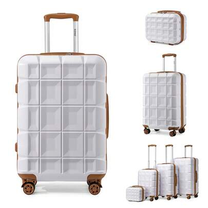 ABS+PC Hardshell Suitcase Luggage Set TSA Lock 360 Spinner Wheels Lightweight Scratch Resistant Cabin Carry On 20 Inch Checked 24 Inch 28 Inch 13 Inch Vanity Case Solo Travel Family Holiday Business Trip 13 20 24 28 2 Piece Set 4 Piece Set White