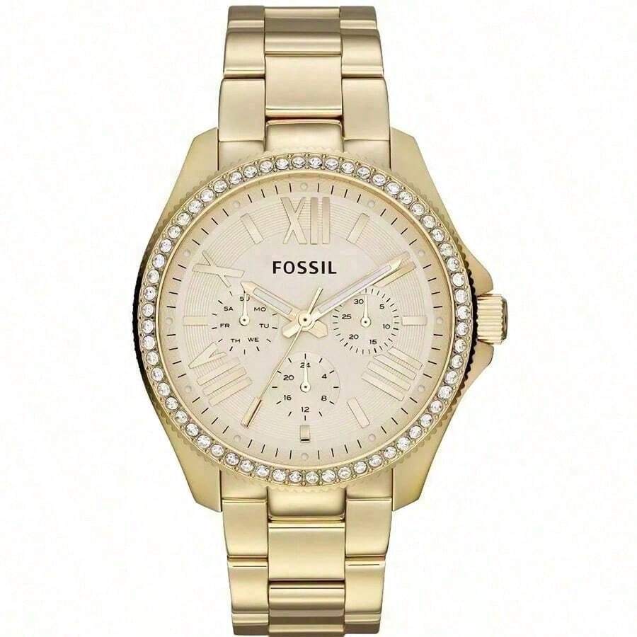 Fossil 42mm Women's Quartz Watch, Gold Dial, Genuine Leather Strap, 50M Water Resistant AM4482 - Gold - View 1