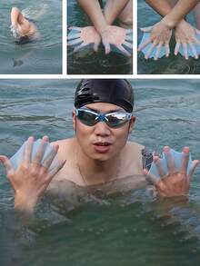 Rutschfeste Schwimmflossen aus Silikon, Schwimmhandschuhe für Männer und Frauen, Frosch-Schwimmflossen mit Schwimmhäuten, Schwimmpaddel, Handflossen für Pool, Meer, Tauchen, Training, Aquatische Trainingsausrüstung, Strand-Schwimmzubehör, Innen- und Außen-Schwimmzubehör - Verschiedenfarbig - Übersicht 5