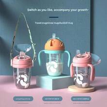 1个儿童水瓶，学生饮水杯，可爱吸管水瓶，刻度水瓶，幼儿园吸盘球水瓶，防呛吸管杯，300毫升容量 - 淺粉色 - 查看 9